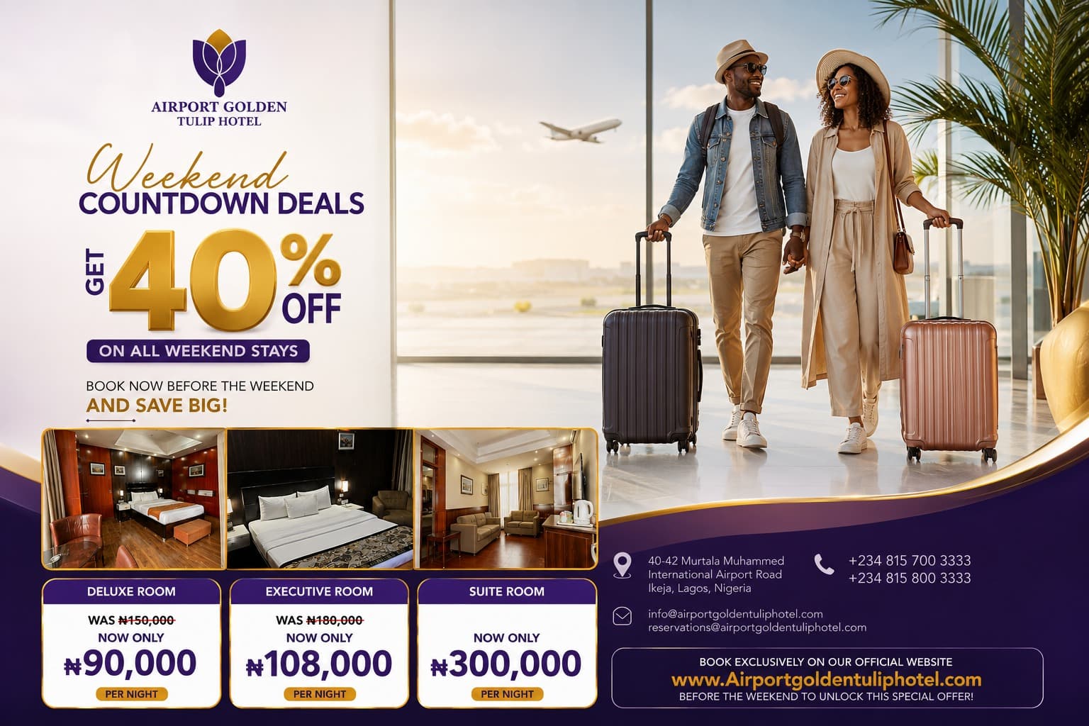 Enjoy 40% off your stay at Airport Golden Tulip Hotel!